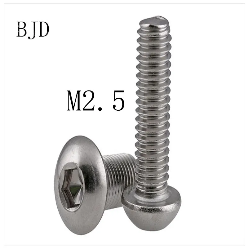 100Pcs M2 5 bolts 2 5mm ISO7380 Stainless steel inner six angle screws round head bolts