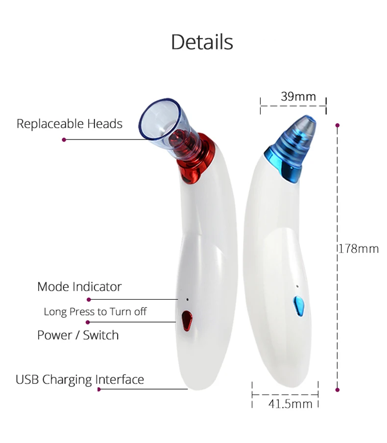 Электрический Очиститель пор для лица вакуумный отсос угрей средство для удаления акне 5 сменных головок очищающий уход за кожей лица инструмент
