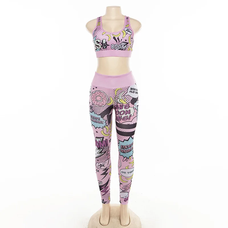 Забавный костюм для йоги с принтом букв бум, сексуальный розовый спортивный комплект/одежда, спортивные комплекты для бега, 2 предмета, женский спортивный бюстгальтер