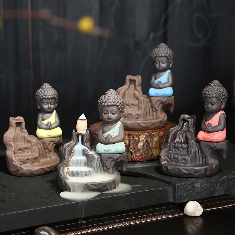 

T Small Buddha Backflow Incense Burners YiXing Ceramic Crafts Tea Pets Cone Stick Holders Decorative Home Ornaments