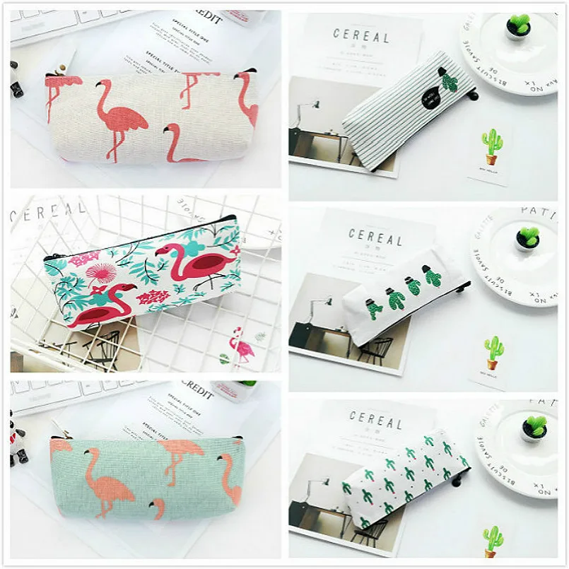 

1PC Cute Flamingo & Cactus Canvas Pencil Cases Student Stationery Pen Bag Gifts School Office Pencil Bags Lovelty Pencil Pouch