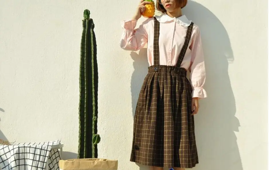 Новая японская юбка в клетку на лямках в стиле мори для девочек осенне-зимняя модная повседневная юбка с высокой талией черная, серая, шоколадная, кофейная