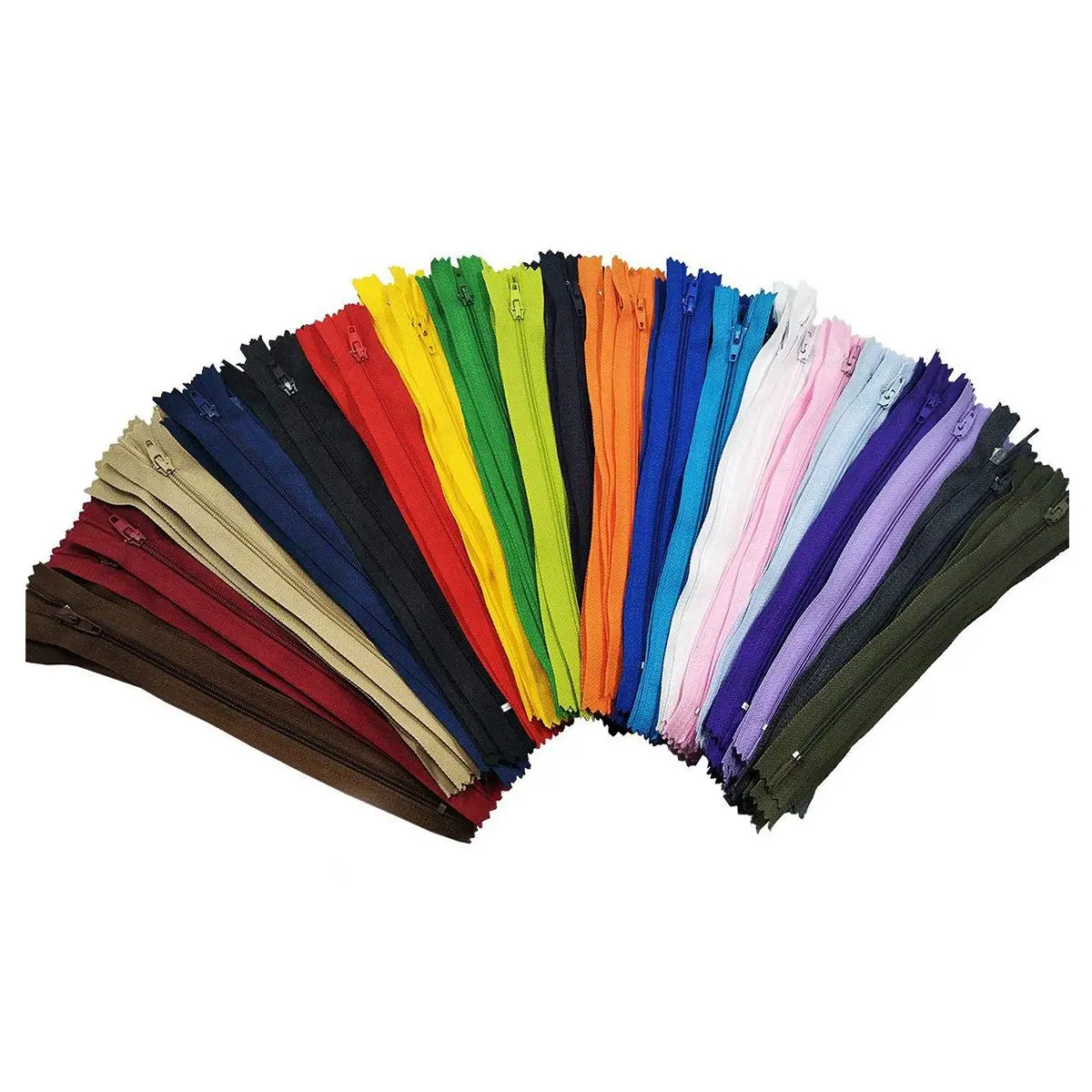Nylon flash zippers in bulk for craft sewing tailor (20 colors) (lot of