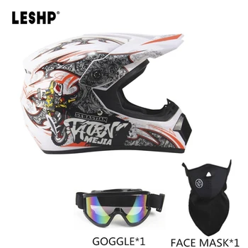 

LESHP 3PCS/SET Breathable Helmet Lightweight Full Face Racing Motorcycle Safety Unisex ABS Shell Motorbike Sports Helmet