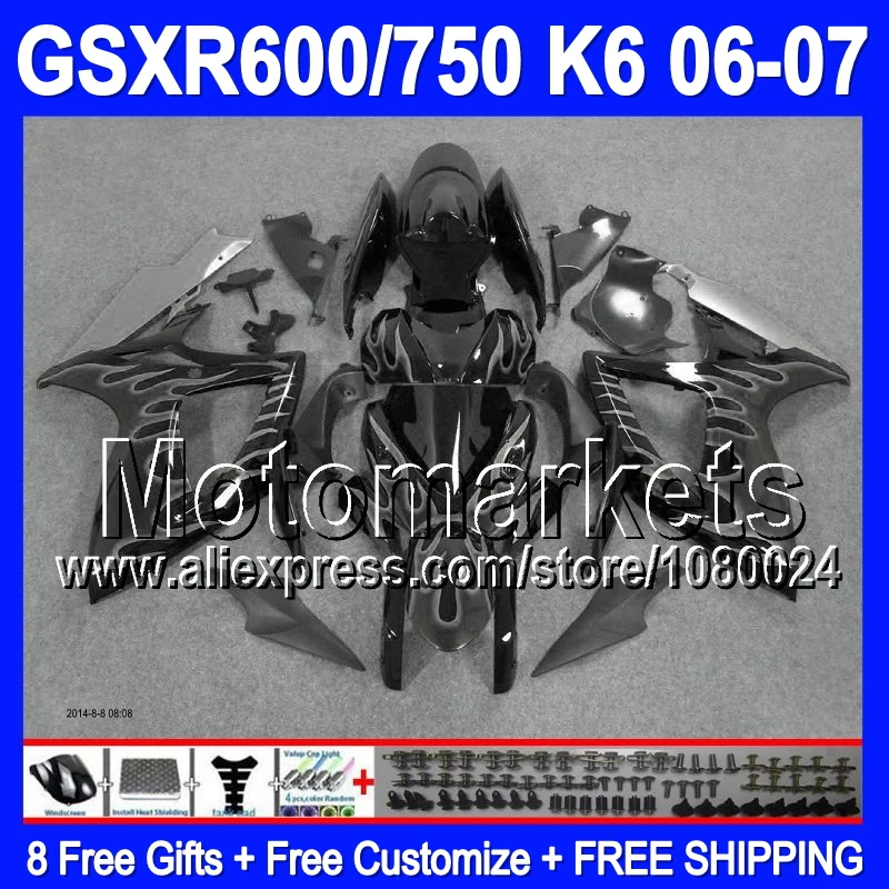 8 подарки + для SUZUKI K6 GSXR750 серый пламя 2006 2007 GSXR 750 GSXR-750 36K267 GSX-R750 тела GSX R750 06 07 черный