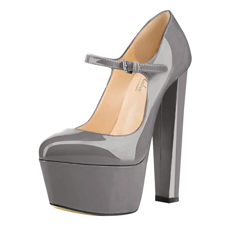 Женские туфли-лодочки Mary Jane на платформе модельные туфли на высоком толстом каблуке 15-16 см с круглым носком и ремешком на щиколотке обувь с пряжкой большие американские размеры 5-15 - Цвет: PK81001G