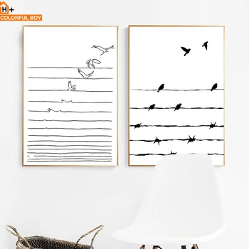 

COLORFULBOY Bird Line Wall Art Canvas Painting Black White Modern Minimalist Posters And Prints Wall Pictures For Living Room