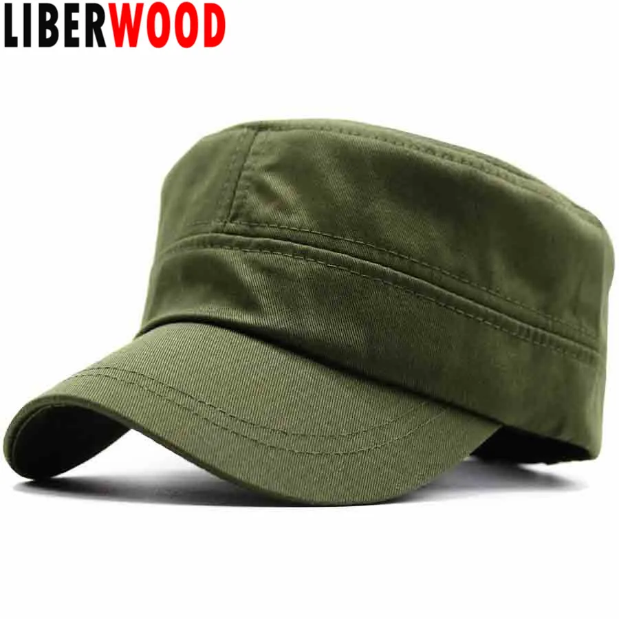 

LIBERWOOD Men's Tactical Hats Cotton Flat Top Peaked Baseball cap GI Army Corps Hat Patrol Cadet Cap Sun Visor Snapback green