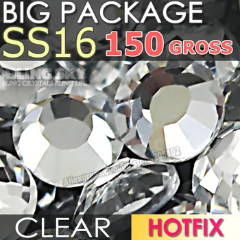 

Big Package 150Gross SS16 Clear Rhinestones Crystal DMC HotFix FlatBack glass strass stones for DIY Hot Fix DMC glitters garment