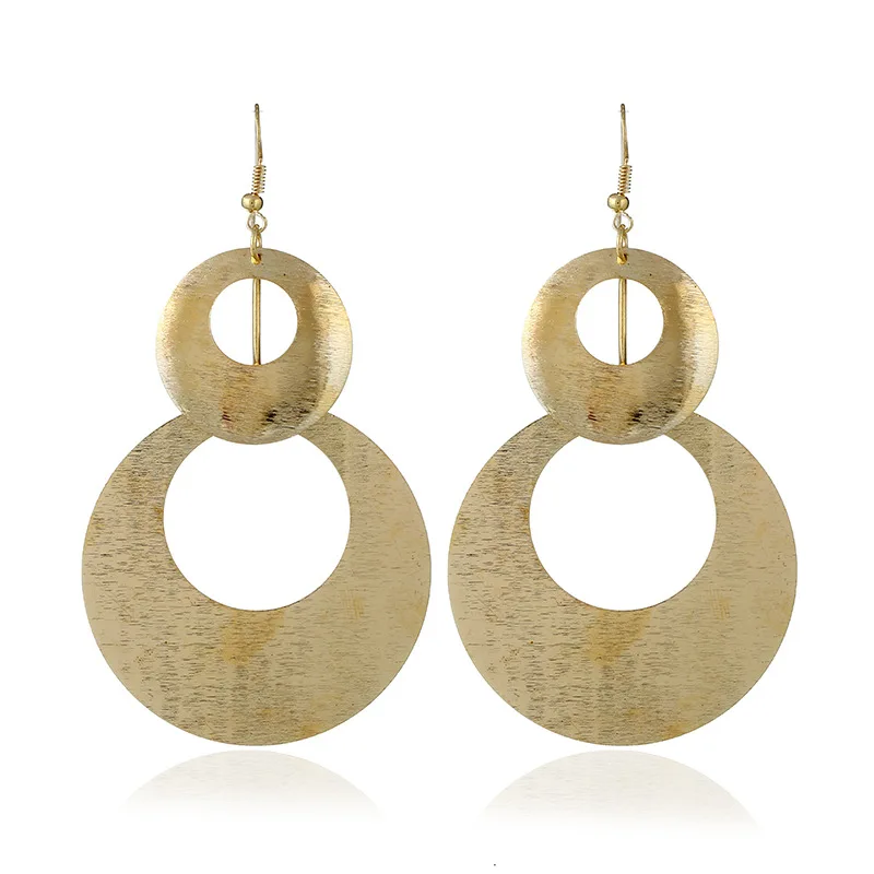 

KobitAce circular sequins Drop Earrings For Women Exaggerated retro big round hollowed-out metal long earrings party Jewelry