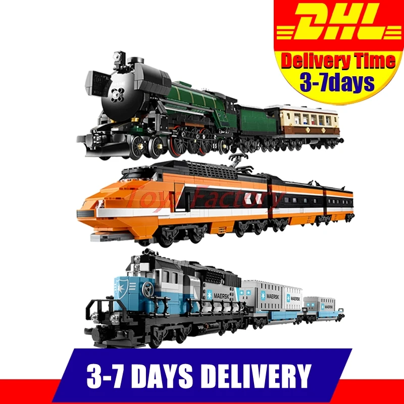 

DHL LEPIN 21005 Emerald Night Train+21006 The Maersk Train+21007 The Horizon Express Train Model Building Blocks Clone 10210