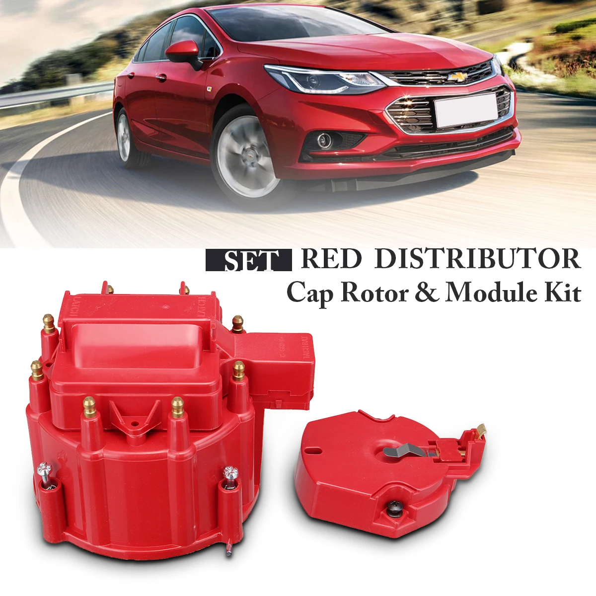 

For GM HEI Red Distributor Large Cap Rotor & Module Kit For SBC Replacement For Chevy 350 454 Distributor Cap and Rotor Kits