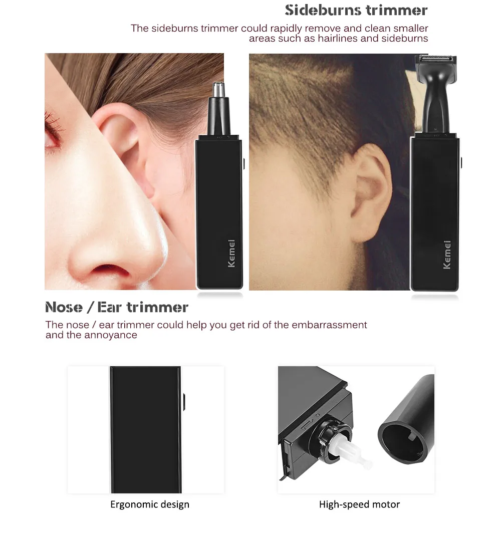 KM - 6672 2 in 1 Rechargeable Nose Ear Sideburns Cleaner Hair Trimmer