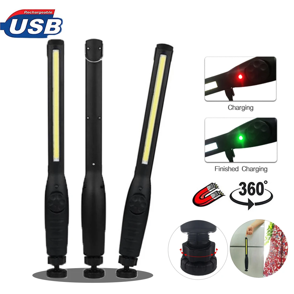 

USB Rechargeable Portable COB Flashlight Torch LED Work Light Magnetic Lanterna Hook Hanging Lamp Torch for Car Repair Camping