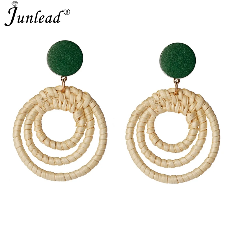

Junlead Handmade Big Multi Layer Round Drop Earrings For Women Straw Weave Rattan Party Gift Dangle Earring Jewelry Wholesale