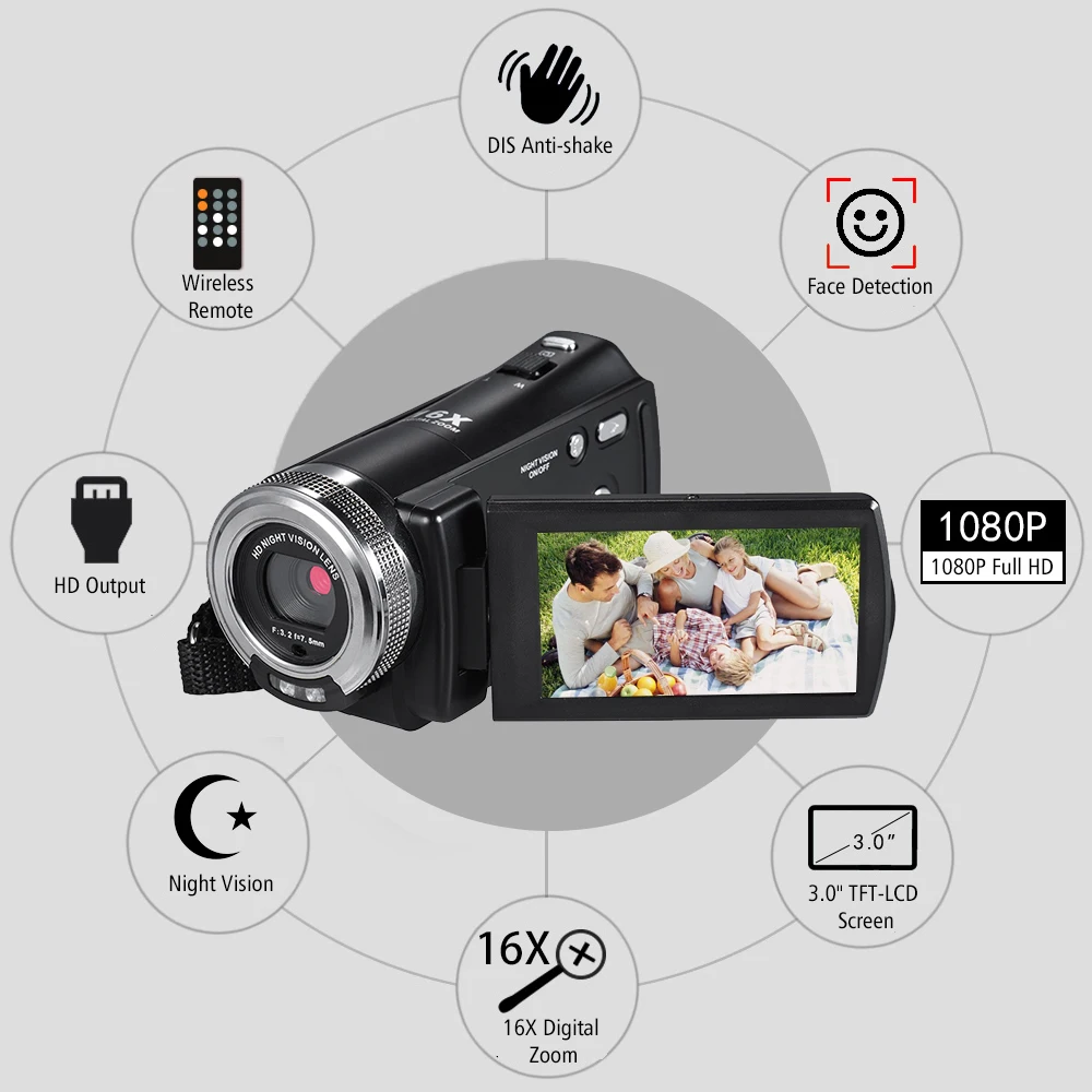 Andoer V12 1080P Full HD Video Camera 16X Digital Zoom