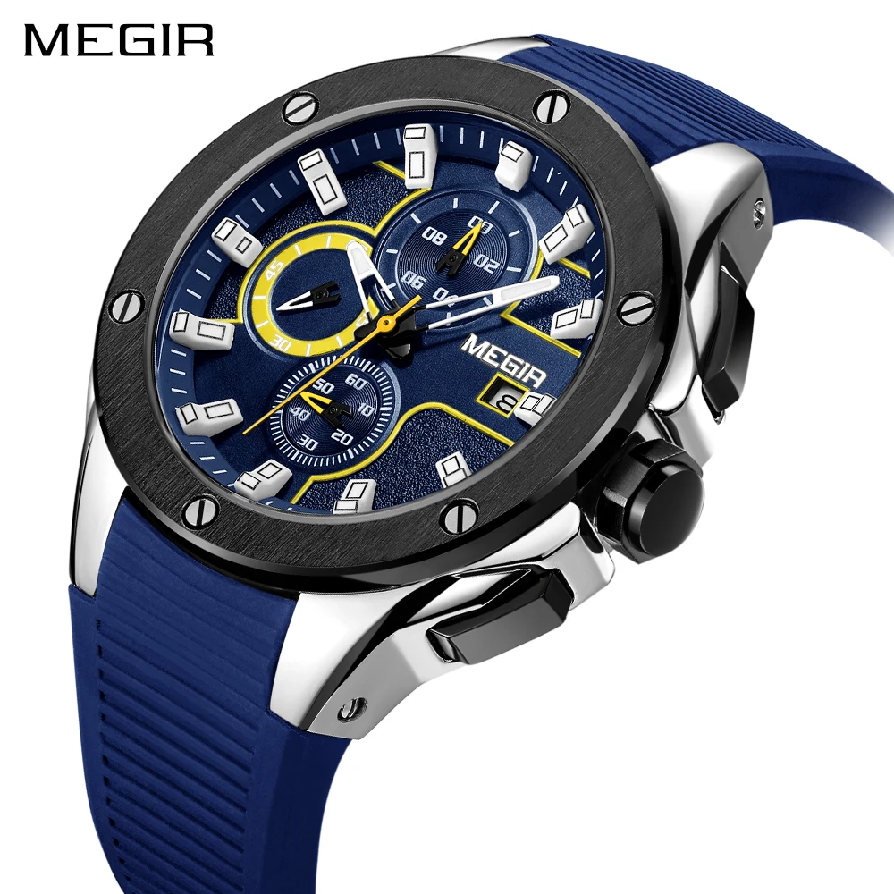 

Megir New Fashion Big Dial Chronograph Watch Men Luxury Top Brand Quartz Military Student Sport Watch Silicone Men's Wristwatch