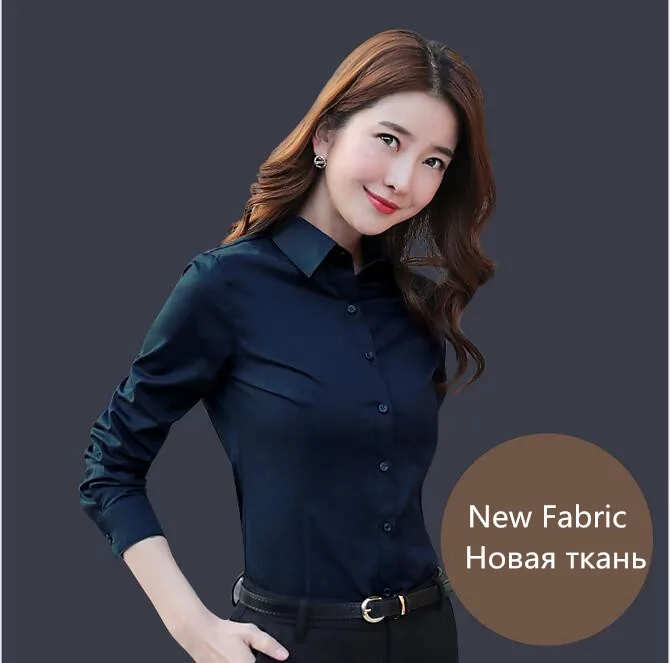 Весенне-летняя женская рубашка с длинным рукавом, женские блузки, женские офисные рубашки размера плюс 4XL, белая рубашка для женщин, Blusas Camisa Mujer - Цвет: dark blue new fabric