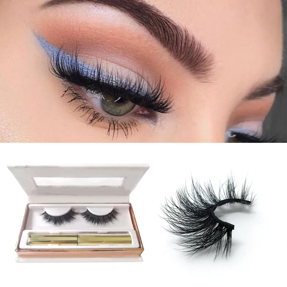 

New magnetic liquid eyeliner and 3d suede three magnetic false eyelash set Mink eyelashes