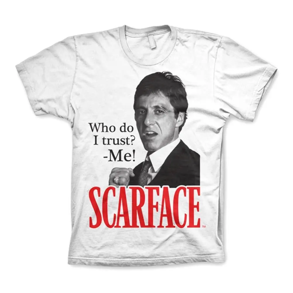 Scarface официальная Мужская футболка в стиле ретро Who Do I Trust белая свободная Новинка