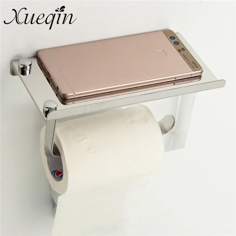 

Xueqin Stainless Steel Bathroom Paper Phone Holder with Shelf Bathroom Mobile Phones Towel Rack Toilet Paper Holder Tissue Boxes