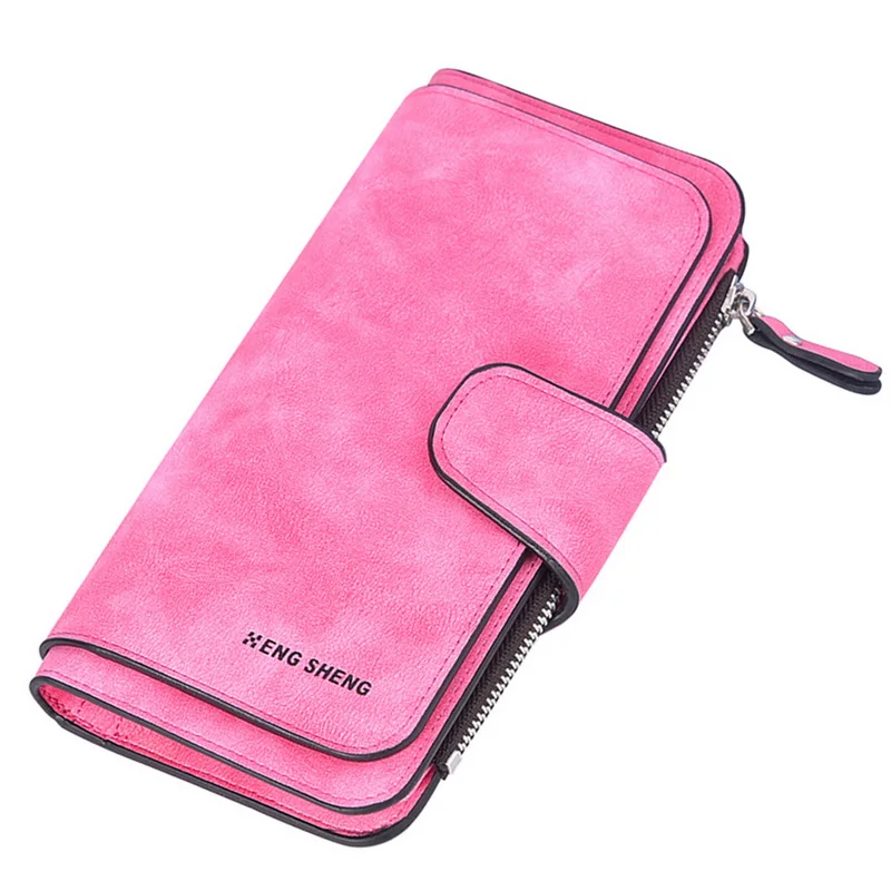 Women PU Leather Wallets Women Clutch Pink Wallets Geometric Zipper Long Scrub Wallet Female Card Holder Carteira Feminina - Цвет: rose red