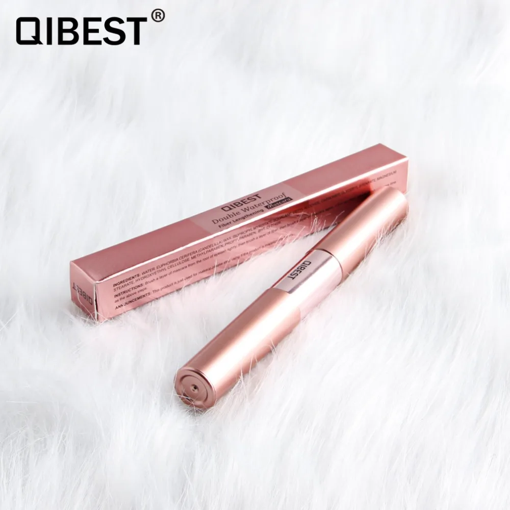 QIBEST 4D Тушь для ресниц с двойным волокном Длинная черная ресница наращивания