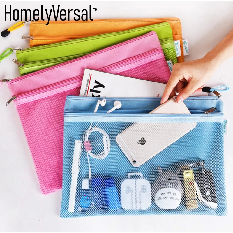 

2 pieces A4 Double file pencil and pen bag fashionable multi-layer paper storage zipper pencil case school supplies stationary