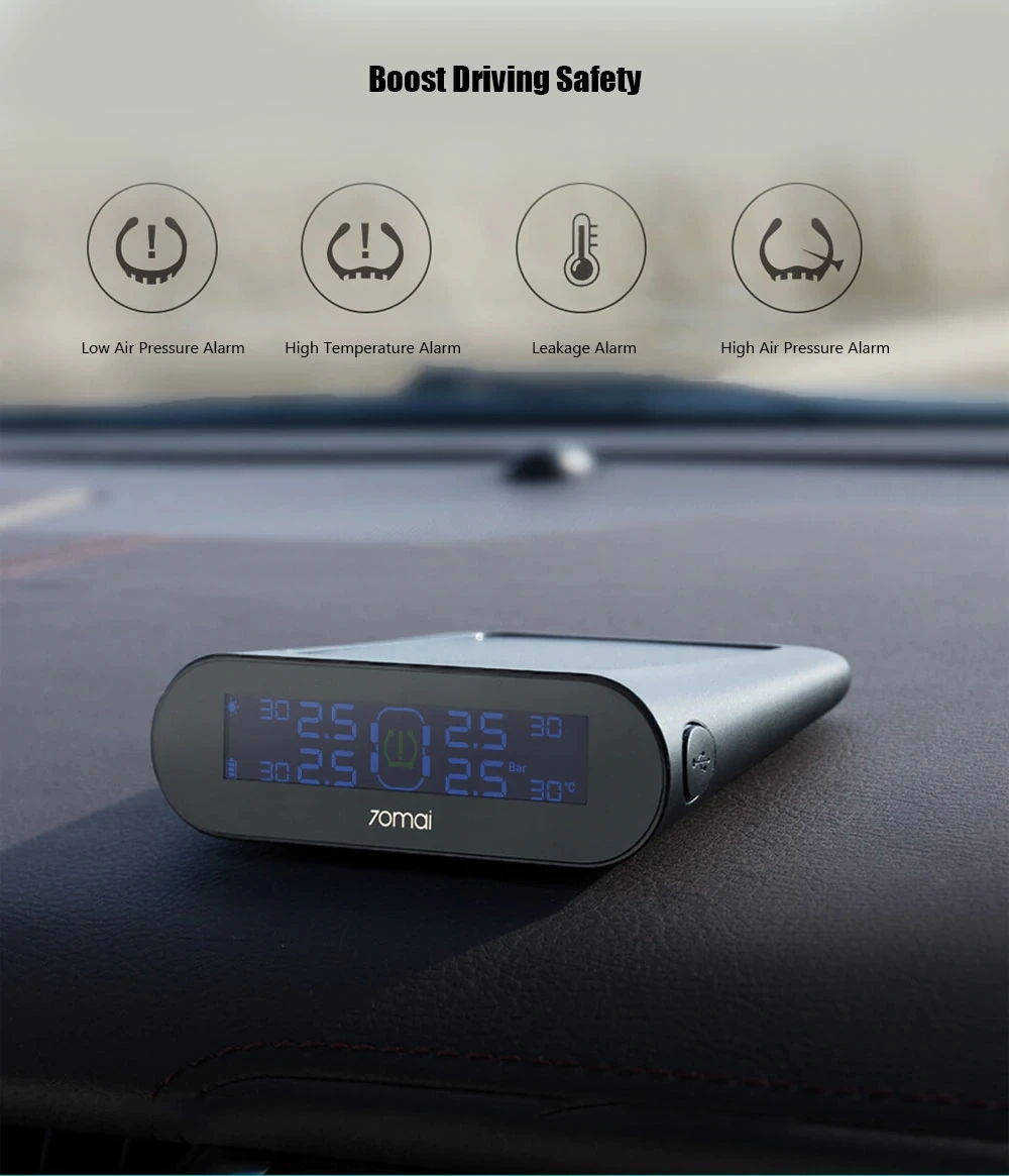 Xiaomi 70mai минут TPMS автомобильный монитор давления в шинах Солнечная и USB Двойная зарядка приложение контроль 4 Внутренний датчик ЖК-дисплей цветной дисплей