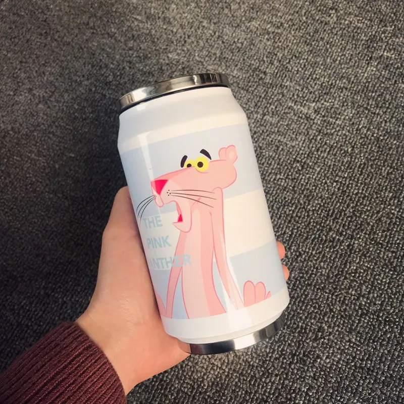 300ml Cute Funny With Straw Coffee Mug Vacuum Cup Thermos Stainless Steel Tumbler Thermocup Travel Drink Bottle Beverage Can