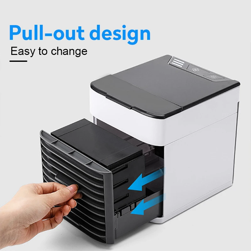 Mini USB aire acondicionado portátil con luz LED enfriador de aire acondicionado pequeño ventilador de refrigeración para Dispositivo de escritorio de oficina en casa Mini USB aire acondicionado portátil con luz LED enfriador de aire acondicionado pequeño ventilador de refrigeración para Dispositivo de escritorio de oficina en casa