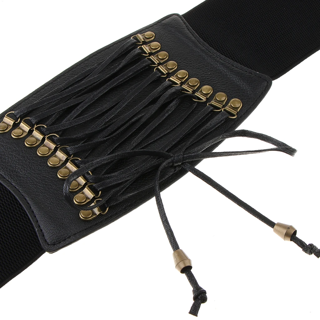 Women's Retro Steampunk Leather Waist Belt Cincher Waspie Wide Elastic Corset