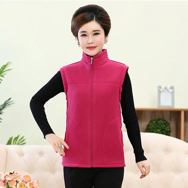 5XL Женские флисовые Жилеты для женщин среднего возраста куртка с имитацией
