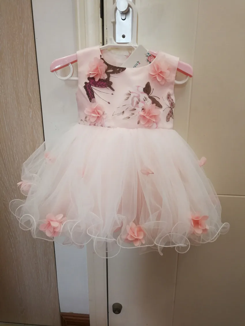 HAPPYPLUS/платье с цветочным узором и бабочками для маленьких девочек Детские платья на день рождения, Рождество, Год, вечерние платья на 1, 2 года, платье принцессы для малышей