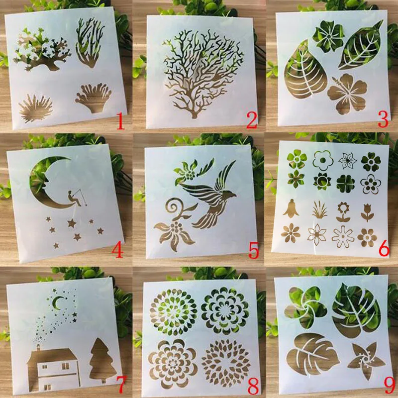 

9pcs Openwork Plantillas Dibujo Stencil DIY Scrapbooking Photo Album Decorative Embossing Bullet Journal Accessories Template