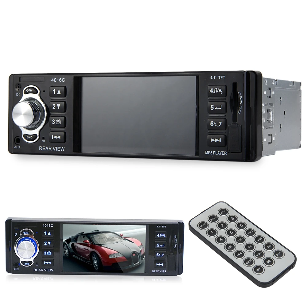 1 Din Автомобильный видео плеер Автомобильный аудио стерео 4," HD дисплей Автомобильный MP5 плеер с FM USB SD AUX портами Поддержка камеры заднего вида