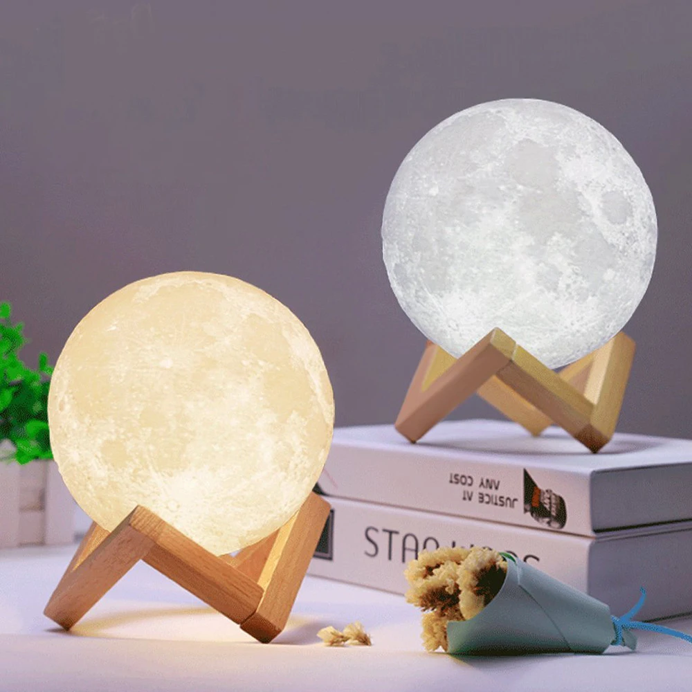 Best Rechargeable Moon Lamp 2 16 Color Change 3D Light Touch Switch 3D Print Lamp Moon Bedroom Bookcase Night Light Christmas Gifts