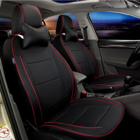 AUSFTORER натуральная кожа 3 ряда 6 и 7 чехол для сиденья для Volkswagen(VW) Sharan 2011- автомобильные чехлы для автомобильных сидений Аксессуары - Название цвета: Black X Red line