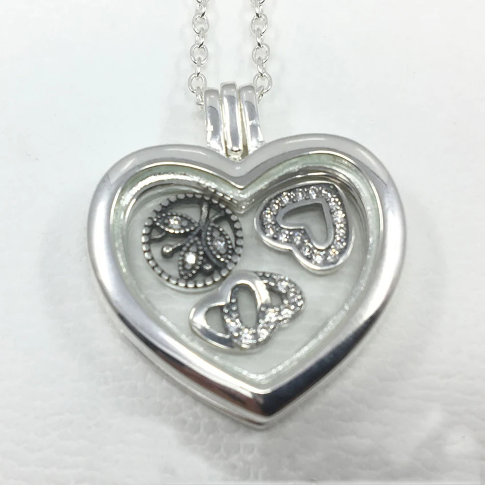 

925 Sterling Silver Necklace Love & Family Petites Charm Heart Locket Necklace For Women Wedding Gift fit Lady Fine Jewelry