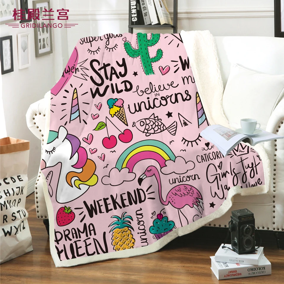 

GRIDILANGO Cartoon Pink Flamingo Microfiber Bed Blanket Plush Sherpa Throw Blanket Customized for Kids Adults Gifts Home Textile