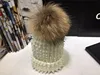 Winter Women's Nature Raccoon Fur Pom Pom Knitted Beanies Rhinestone Beads Pearl Skullies Girls Real Fur Knit Caps  Bonnet Hat 3