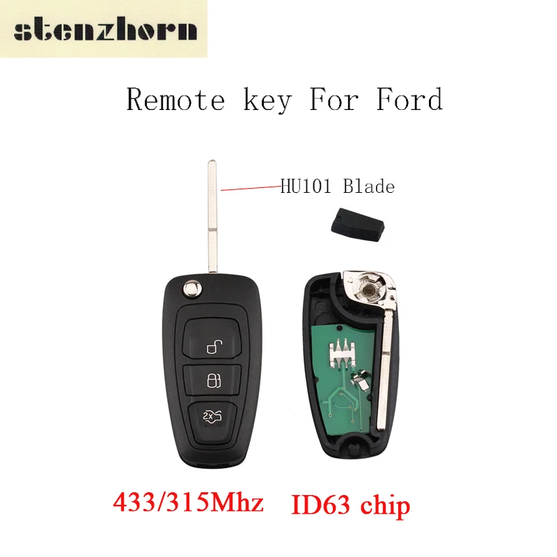 Stenzhorn 3 Buttons 433/315Mhz Remote Key Fob For Ford Focus Fiesta Complete ID63 chip ASK Signal Original Keys | Автомобили и