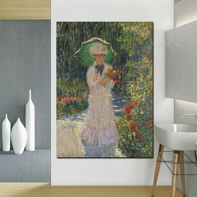 YWDECOR Print Claude Monet Walk Woman with a Parasol Oil Painting on Canvas Pop art Wall Pictures for Living Room Sofa Cuadros