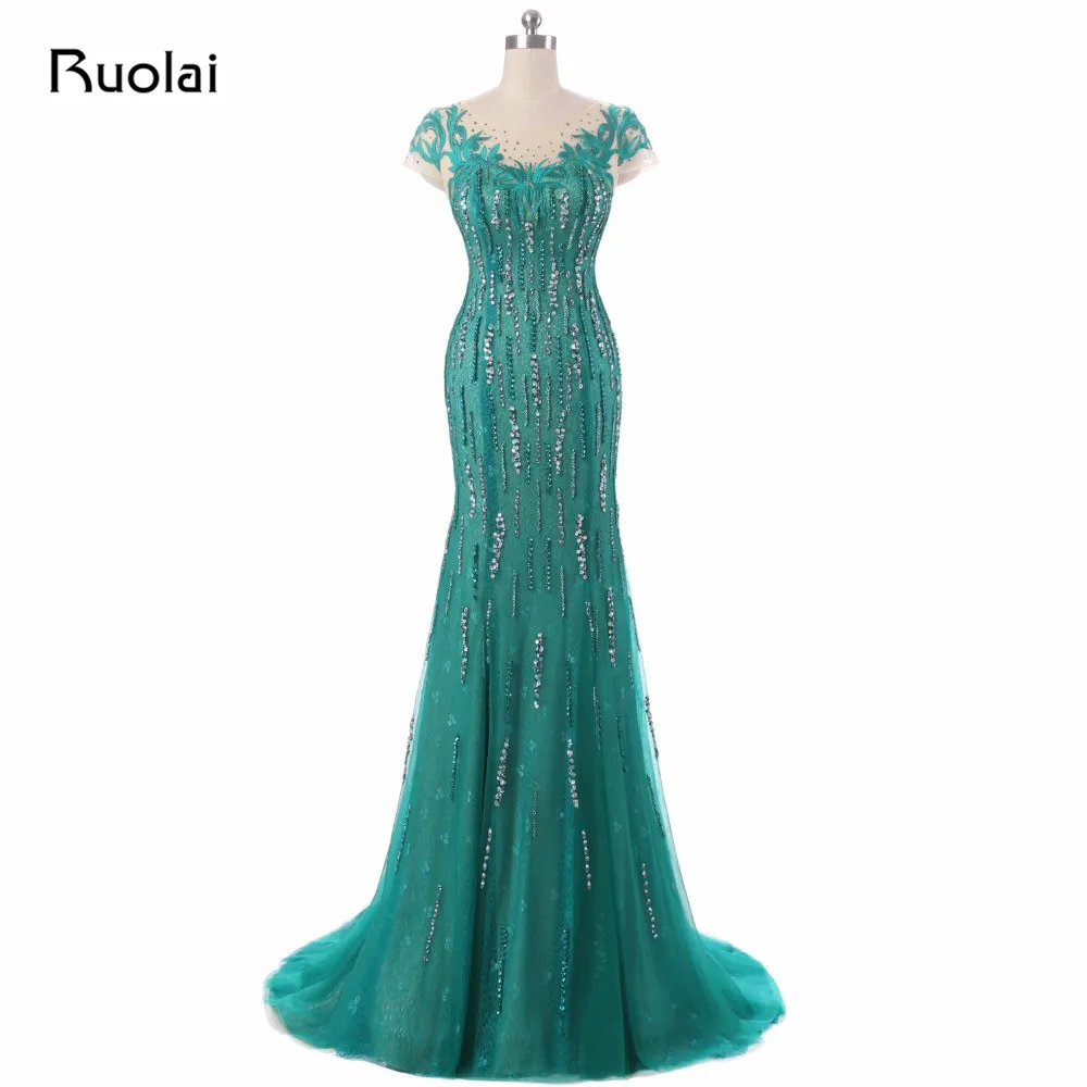 Real Picture 2017 Green Mermaid Evening Dresses Scoop Sequined Embroidery Tulle Prom Dress Long Evening Party Dress ASAE43 Real Picture 2017 Green Mermaid Evening Dresses Scoop Sequined Embroidery Tulle Prom Dress Long Evening Party Dress ASAE43