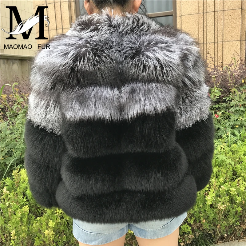 Real Fox Fur Coat Women Winter Thick Silver Fox Fur Coat
