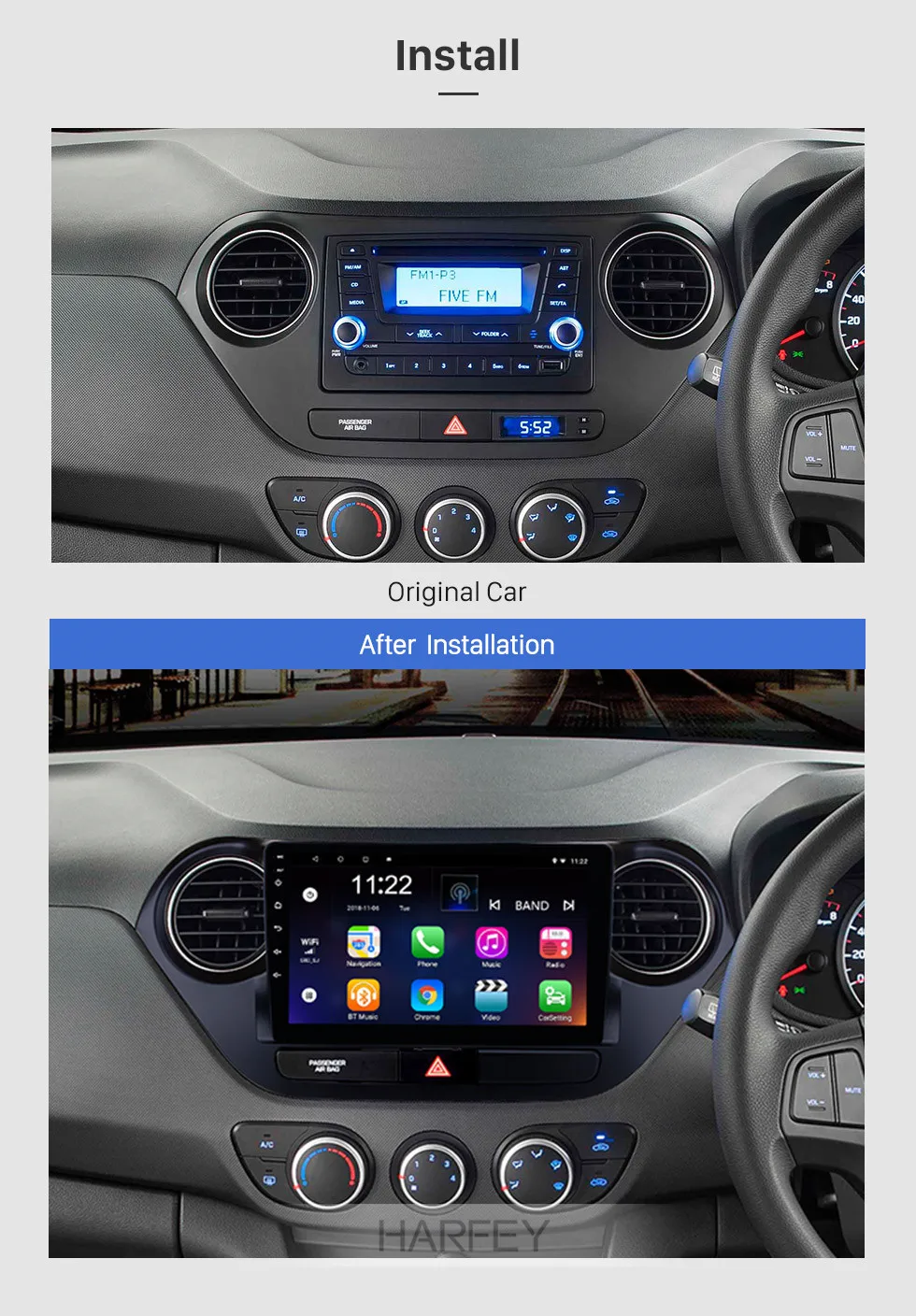 Excellent Harfey GPS Car Radio Multimedia Player For 2013 2014 2015 2016 HYUNDAI I10 Grand i10 RHD Android 7.1/8.1 2Din Wifi Head Unit 2