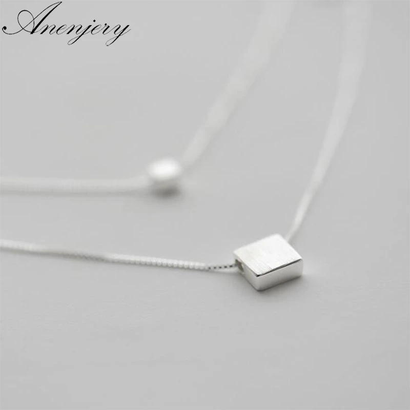 Anenjery серебро 925 ювелирные изделия двойной слой Квадратная Коробка простое ожерелье для женщин колье S-N194