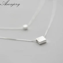 ANENJERY-collar sencillo de Plata de Ley 925 para mujer, Gargantilla cuadrada de doble capa, S-N194