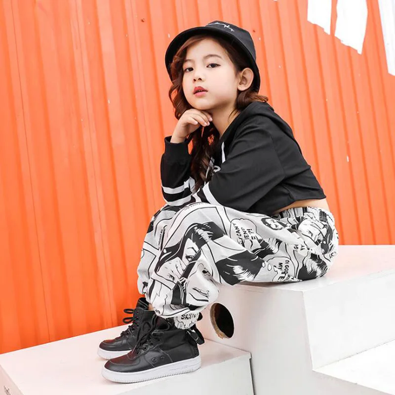Kids Hip Hop Hoodie Clothing Girls Cropped Sweatshirt Tops Jogger Pants Jazz Dance Costume Dancing Clothes Stage Party Wear Suit