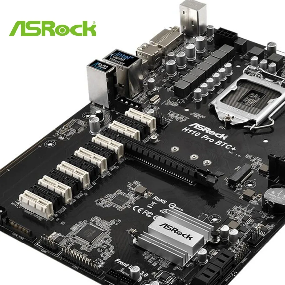 Материнская плата ASRock H110 PRO BTC+ 1151 2400MHZ 4 SATA3, 1 M.2(SATA3) DVI видеовыход поддерживает 13 видеокарт